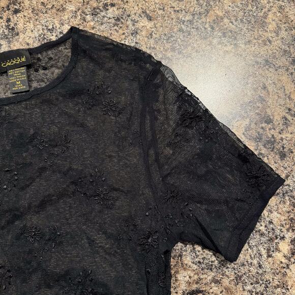 Cacique Top Sheer Whimsigoth Y2K Fairy Grunge Witchy Coquette Mesh Black Medium - Picture 4 of 5